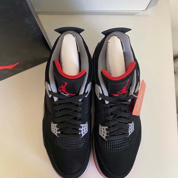 Nike Air Jordan 4 Retro Black/ Fire Red Cement Grey - Picture 8 of 13